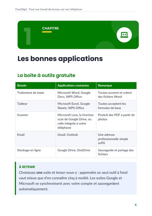 Page d'exemple du guide Tout son travail de bureau sur son téléphone