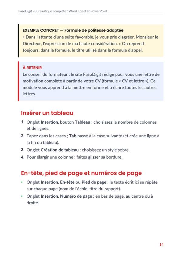 Page d'exemple du guide Bureautique complète : Word, Excel et PowerPoint