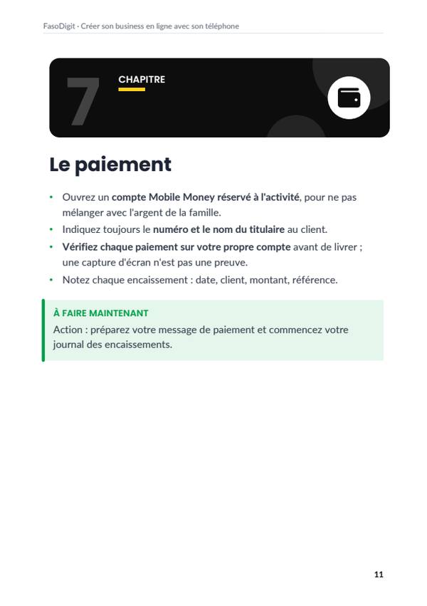 Page d'exemple du guide Créer son business en ligne avec son téléphone