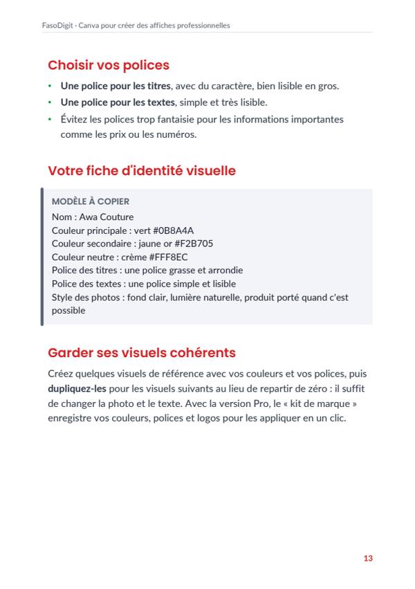 Page d'exemple du guide Canva pour créer des affiches professionnelles