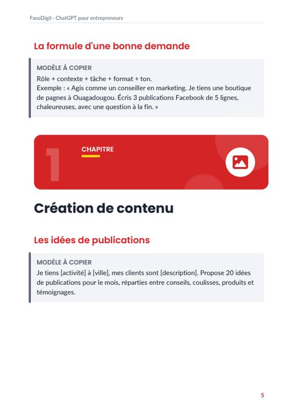 Page d'exemple du guide ChatGPT pour entrepreneurs