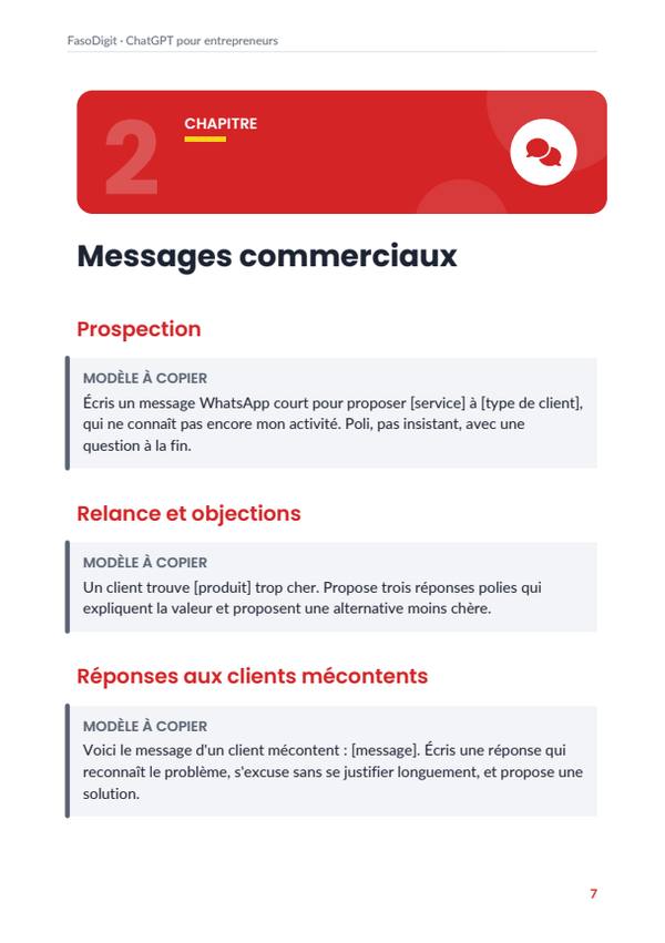 Page d'exemple du guide ChatGPT pour entrepreneurs