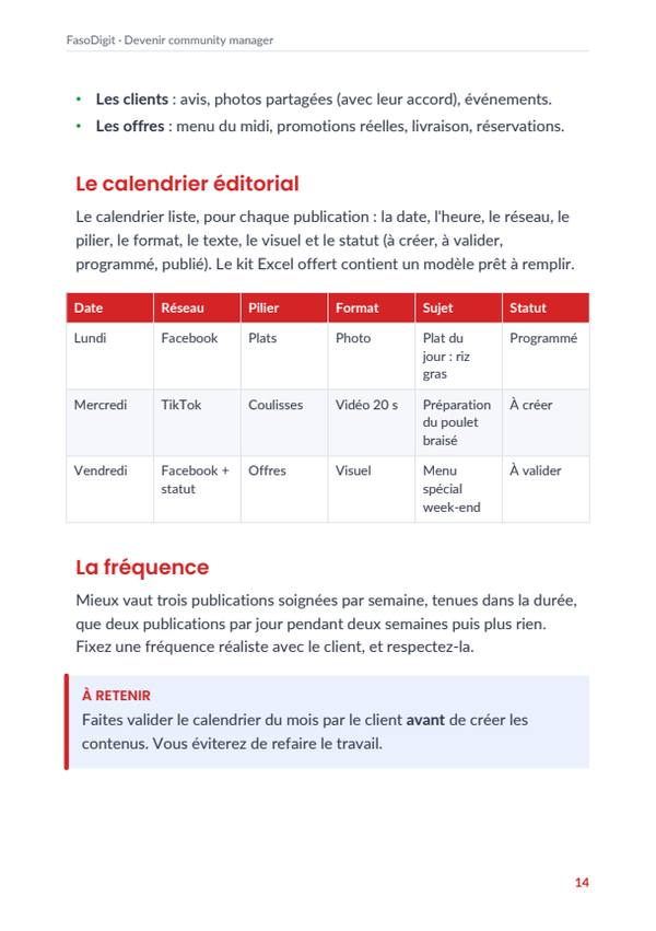 Page d'exemple du guide Devenir community manager