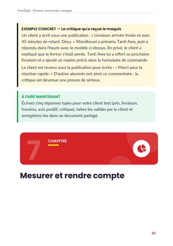 Page d'exemple du guide Devenir community manager