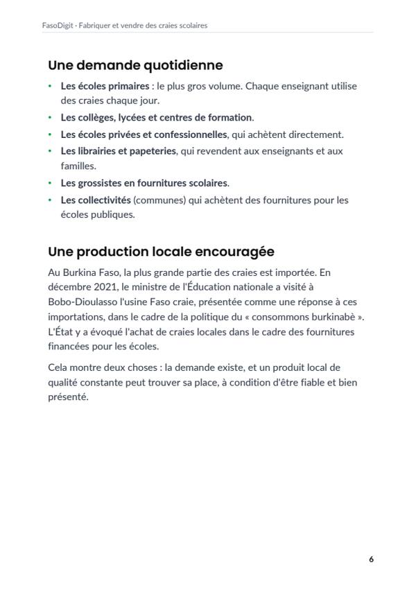 Page d'exemple du guide Fabriquer et vendre des craies scolaires