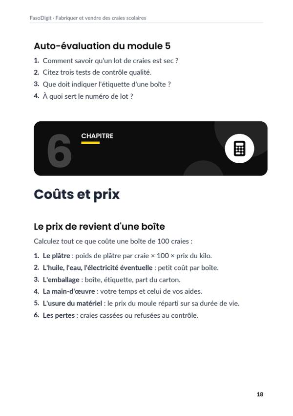 Page d'exemple du guide Fabriquer et vendre des craies scolaires