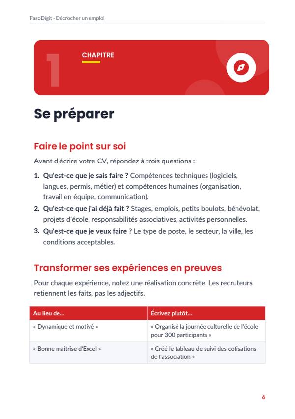 Page d'exemple du guide Décrocher un emploi