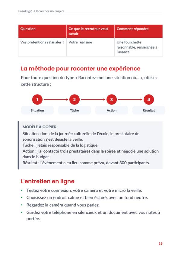 Page d'exemple du guide Décrocher un emploi