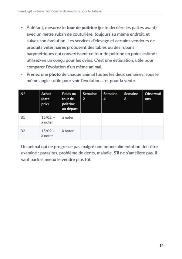 Page d'exemple du guide Réussir l'embouche de moutons pour la Tabaski