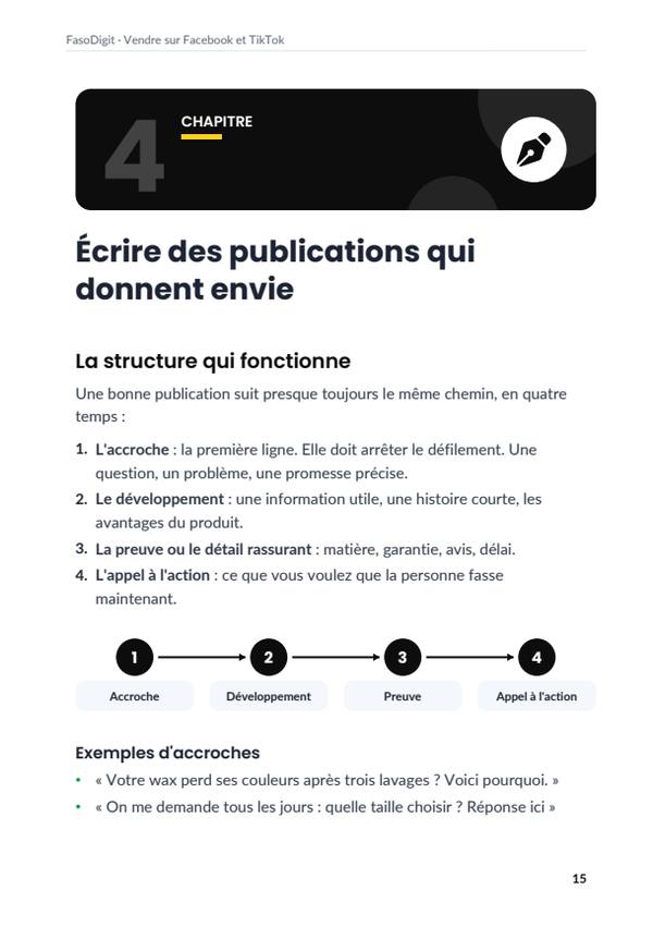 Page d'exemple du guide Vendre sur Facebook et TikTok