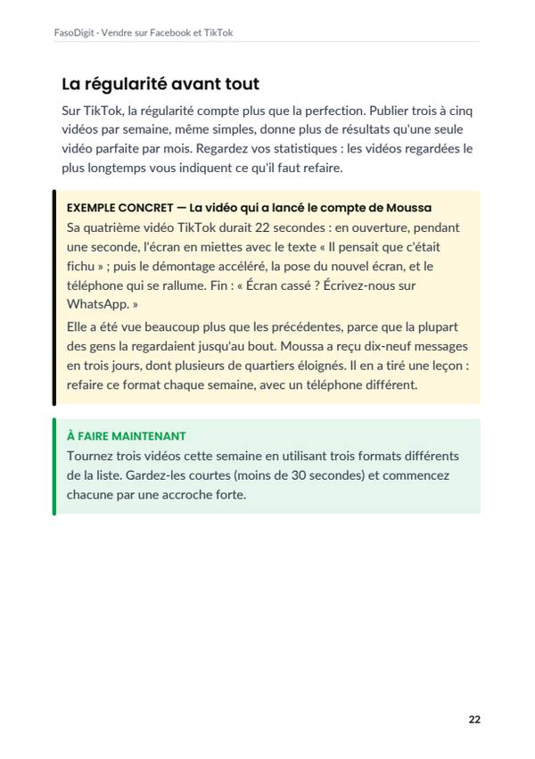 Page d'exemple du guide Vendre sur Facebook et TikTok