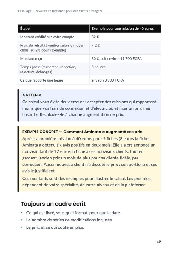 Page d'exemple du guide Travailler en freelance pour des clients étrangers