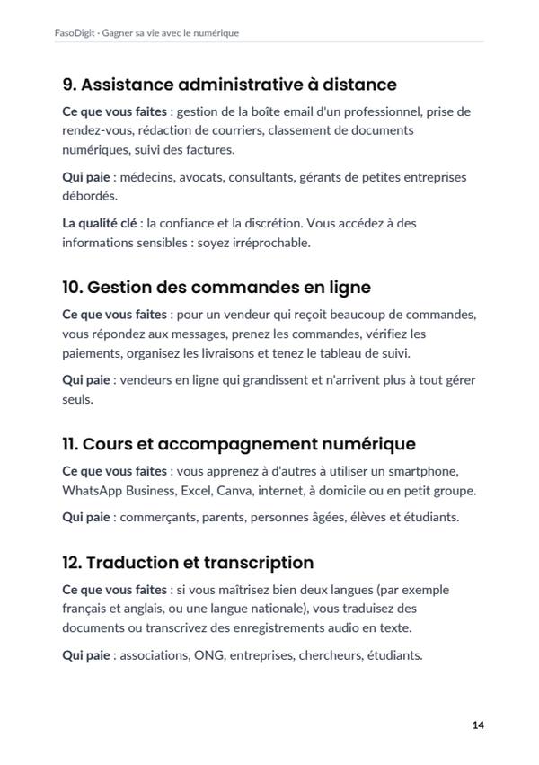 Page d'exemple du guide Gagner sa vie avec le numérique