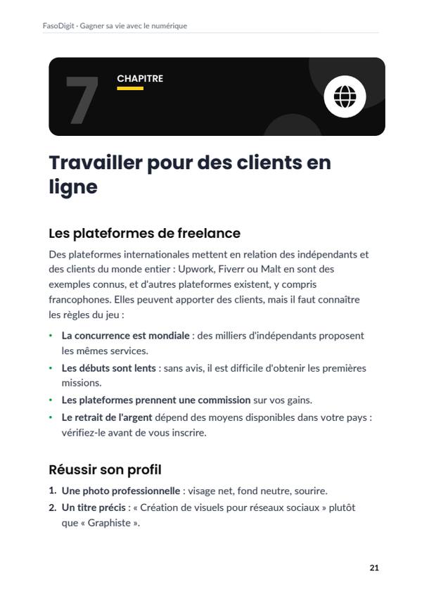 Page d'exemple du guide Gagner sa vie avec le numérique