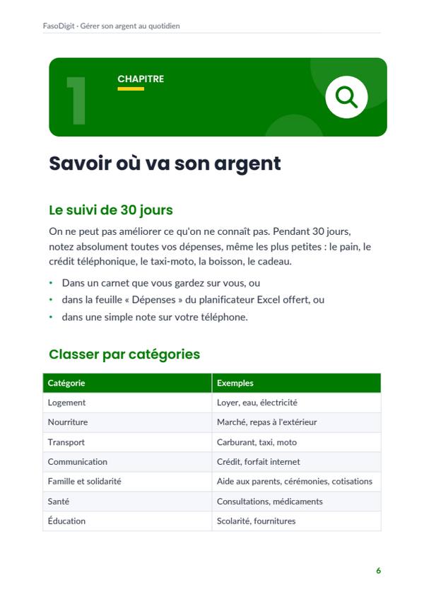 Page d'exemple du guide Gérer son argent au quotidien