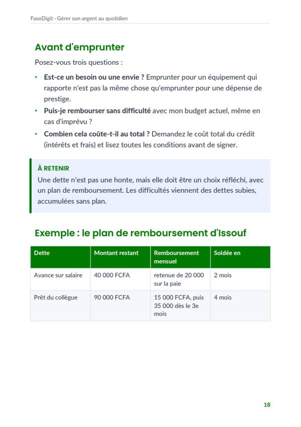 Page d'exemple du guide Gérer son argent au quotidien