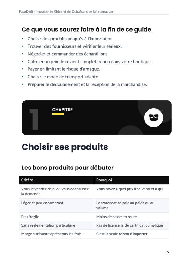 Page d'exemple du guide Importer de Chine et de Dubaï sans se faire arnaquer