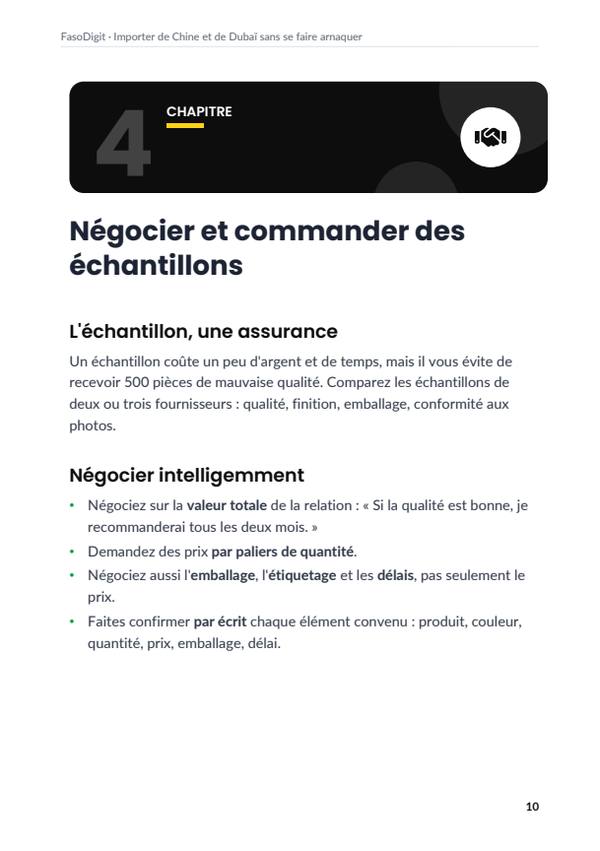 Page d'exemple du guide Importer de Chine et de Dubaï sans se faire arnaquer