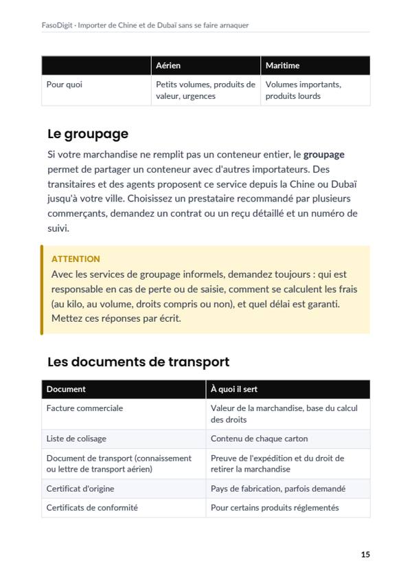 Page d'exemple du guide Importer de Chine et de Dubaï sans se faire arnaquer