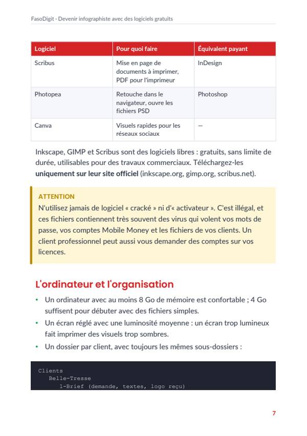Page d'exemple du guide Devenir infographiste avec des logiciels gratuits