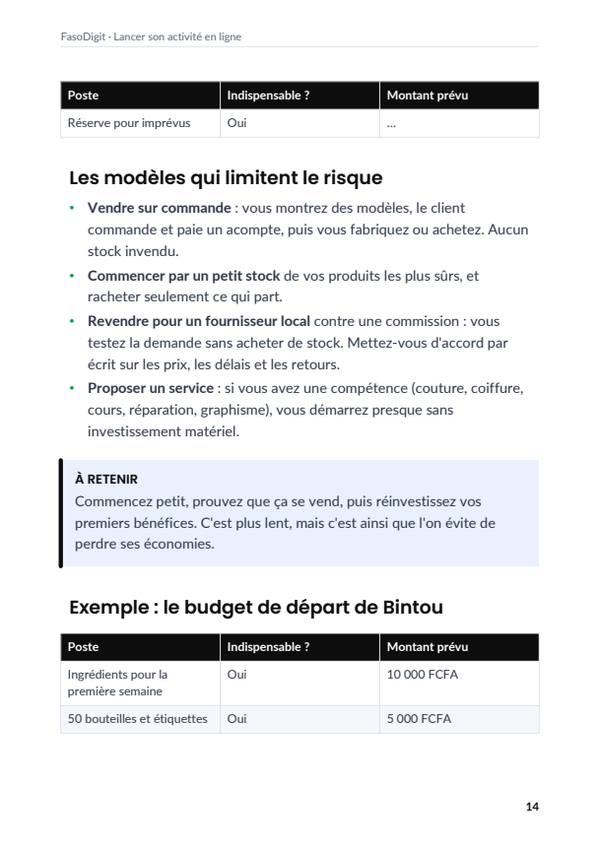 Page d'exemple du guide Lancer son activité en ligne
