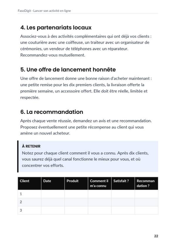 Page d'exemple du guide Lancer son activité en ligne