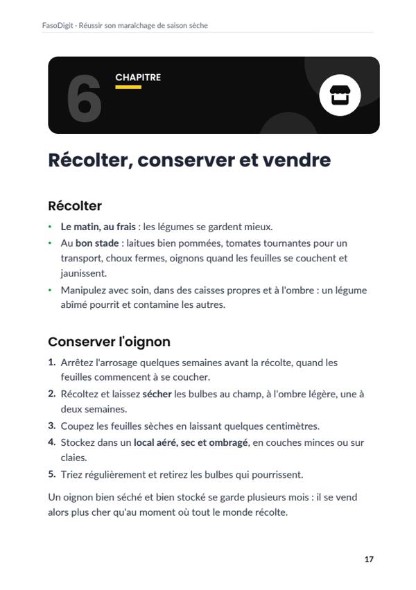 Page d'exemple du guide Réussir son maraîchage de saison sèche