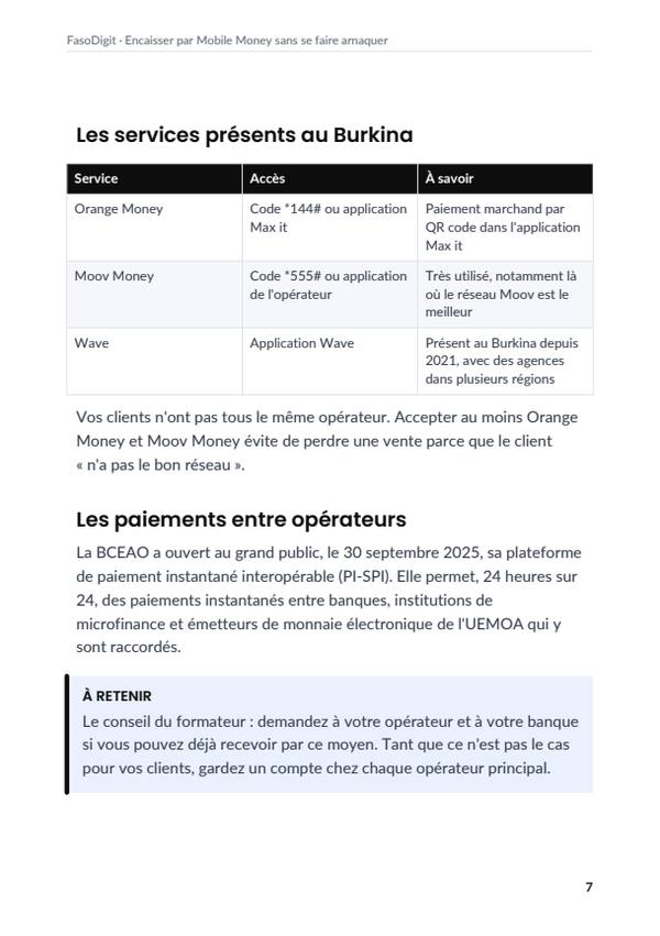 Page d'exemple du guide Encaisser par Mobile Money sans se faire arnaquer