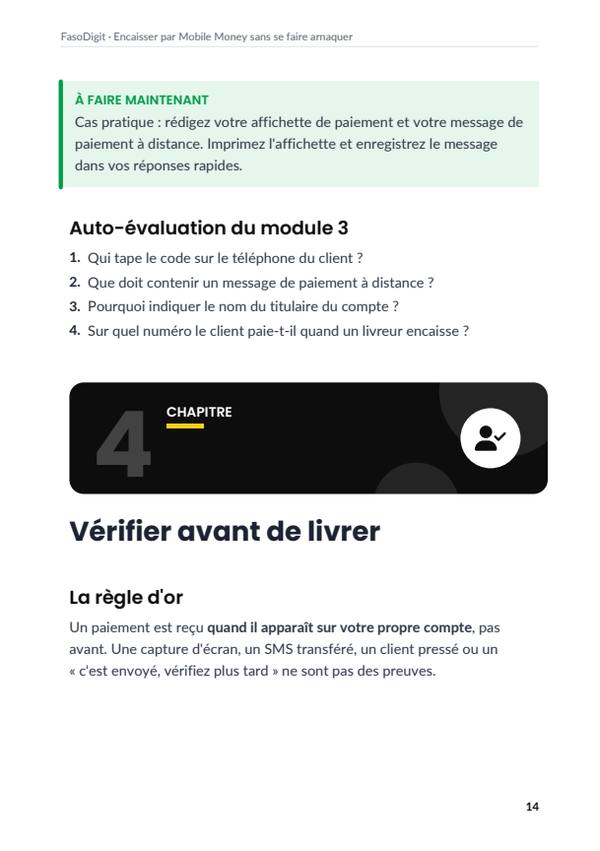 Page d'exemple du guide Encaisser par Mobile Money sans se faire arnaquer