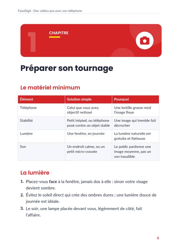 Page d'exemple du guide Des vidéos pro avec son téléphone