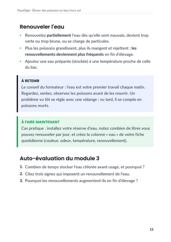Page d'exemple du guide Élever des poissons en bacs hors sol
