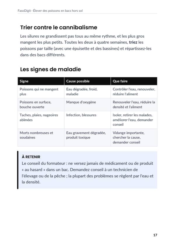 Page d'exemple du guide Élever des poissons en bacs hors sol