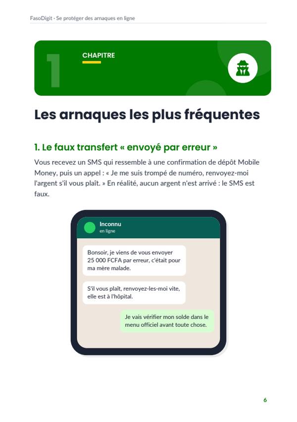 Page d'exemple du guide Se protéger des arnaques en ligne