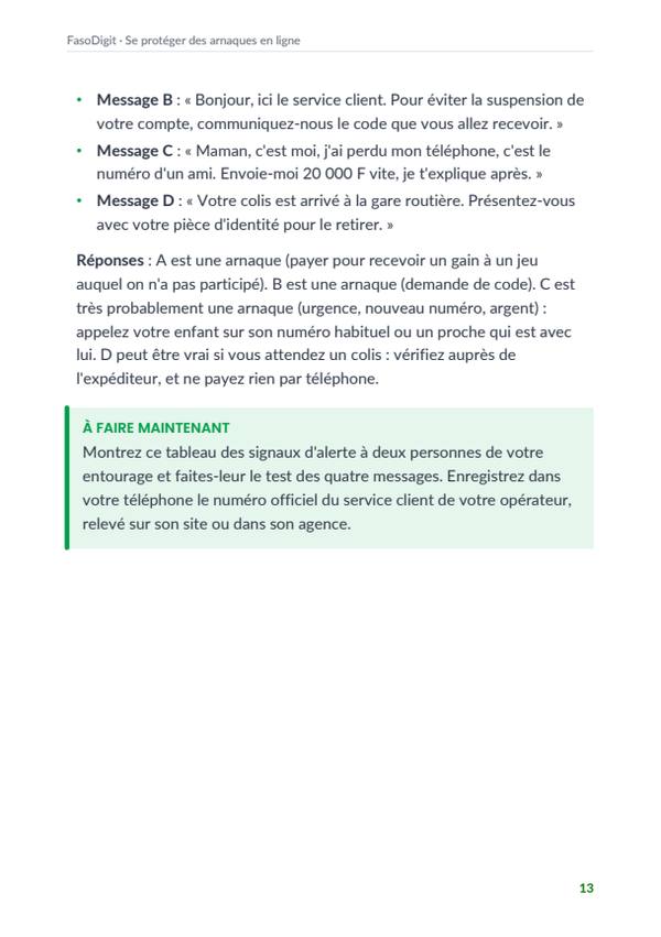 Page d'exemple du guide Se protéger des arnaques en ligne