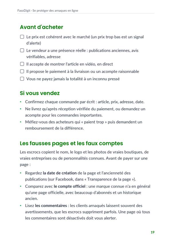 Page d'exemple du guide Se protéger des arnaques en ligne