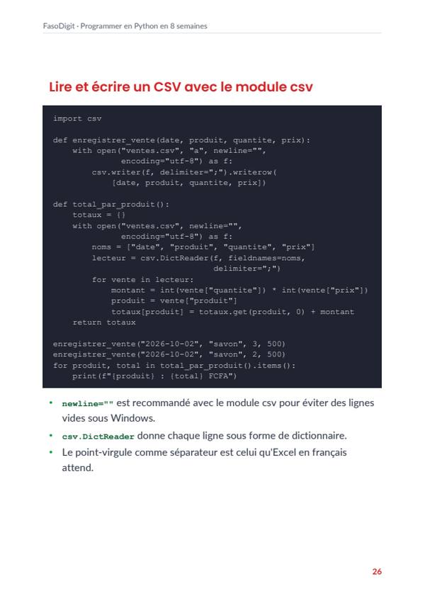Page d'exemple du guide Programmer en Python en 8 semaines