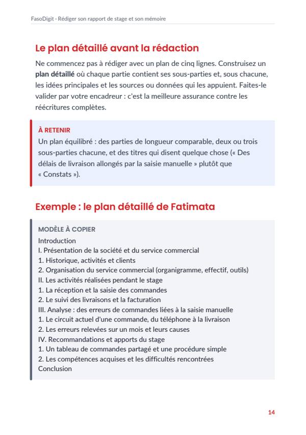 Page d'exemple du guide Rédiger son rapport de stage et son mémoire