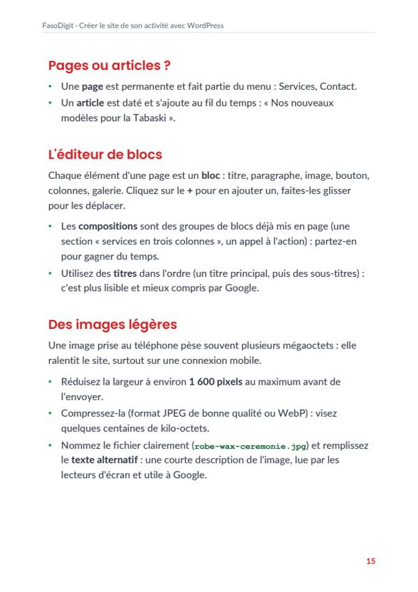 Page d'exemple du guide Créer le site de son activité avec WordPress