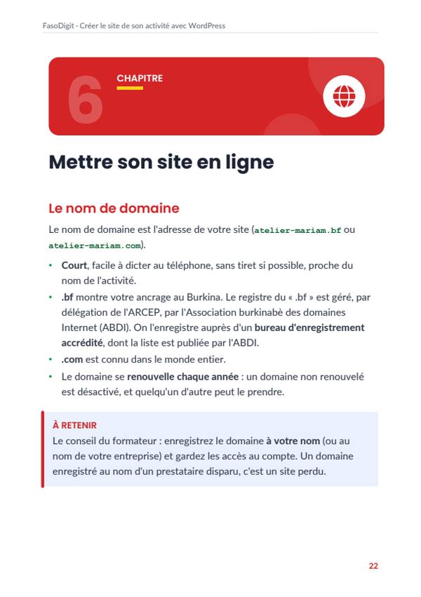 Page d'exemple du guide Créer le site de son activité avec WordPress