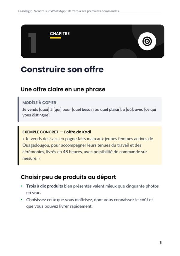Page d'exemple du guide Vendre sur WhatsApp : de zéro à ses premières commandes