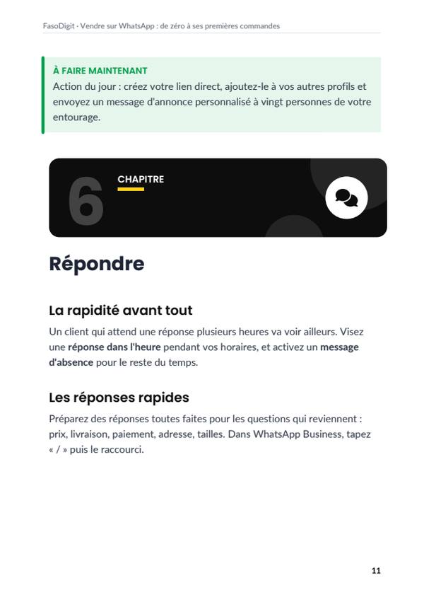 Page d'exemple du guide Vendre sur WhatsApp : de zéro à ses premières commandes