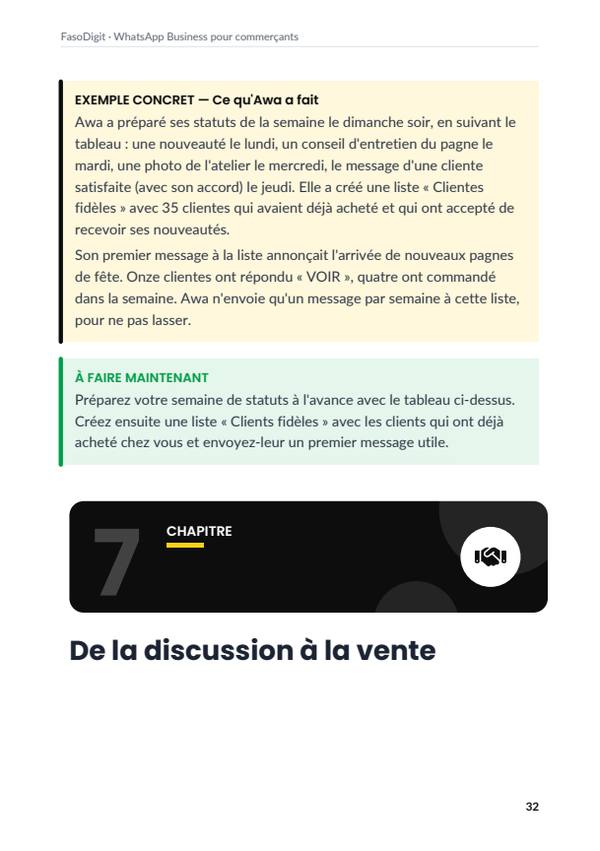 Page d'exemple du guide WhatsApp Business pour commerçants