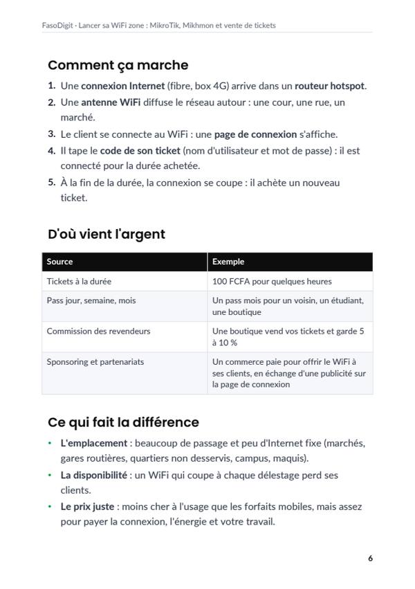 Page d'exemple du guide Lancer sa WiFi zone : MikroTik, Mikhmon et vente de tickets