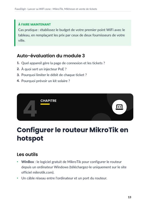 Page d'exemple du guide Lancer sa WiFi zone : MikroTik, Mikhmon et vente de tickets