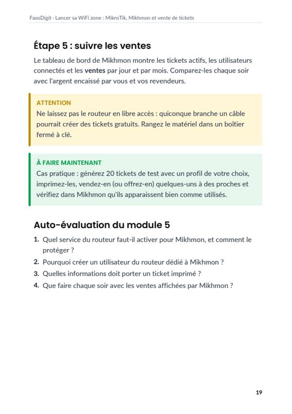 Page d'exemple du guide Lancer sa WiFi zone : MikroTik, Mikhmon et vente de tickets